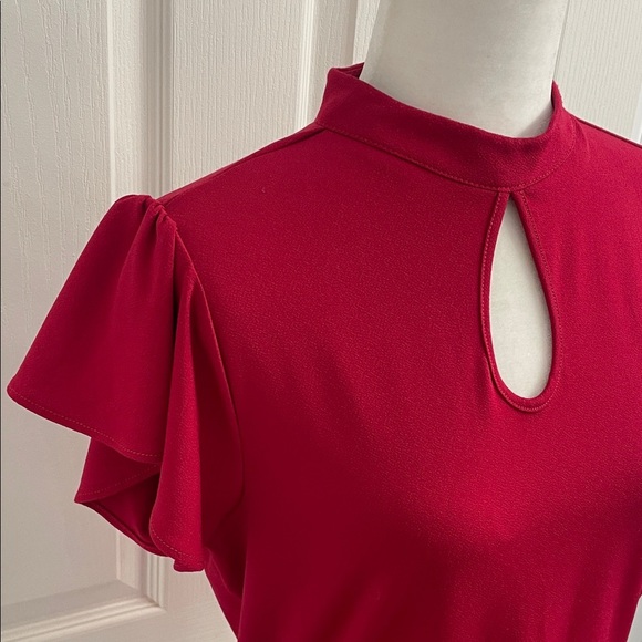 Adrianna Papell Blouse Flutter Sleeves Keyhole Front Mandarin Collar Size S - Picture 2 of 12